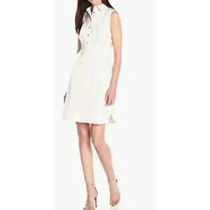 ELLEN TRACY Women's Sleeveless Belted Shirt Dress, White, 8